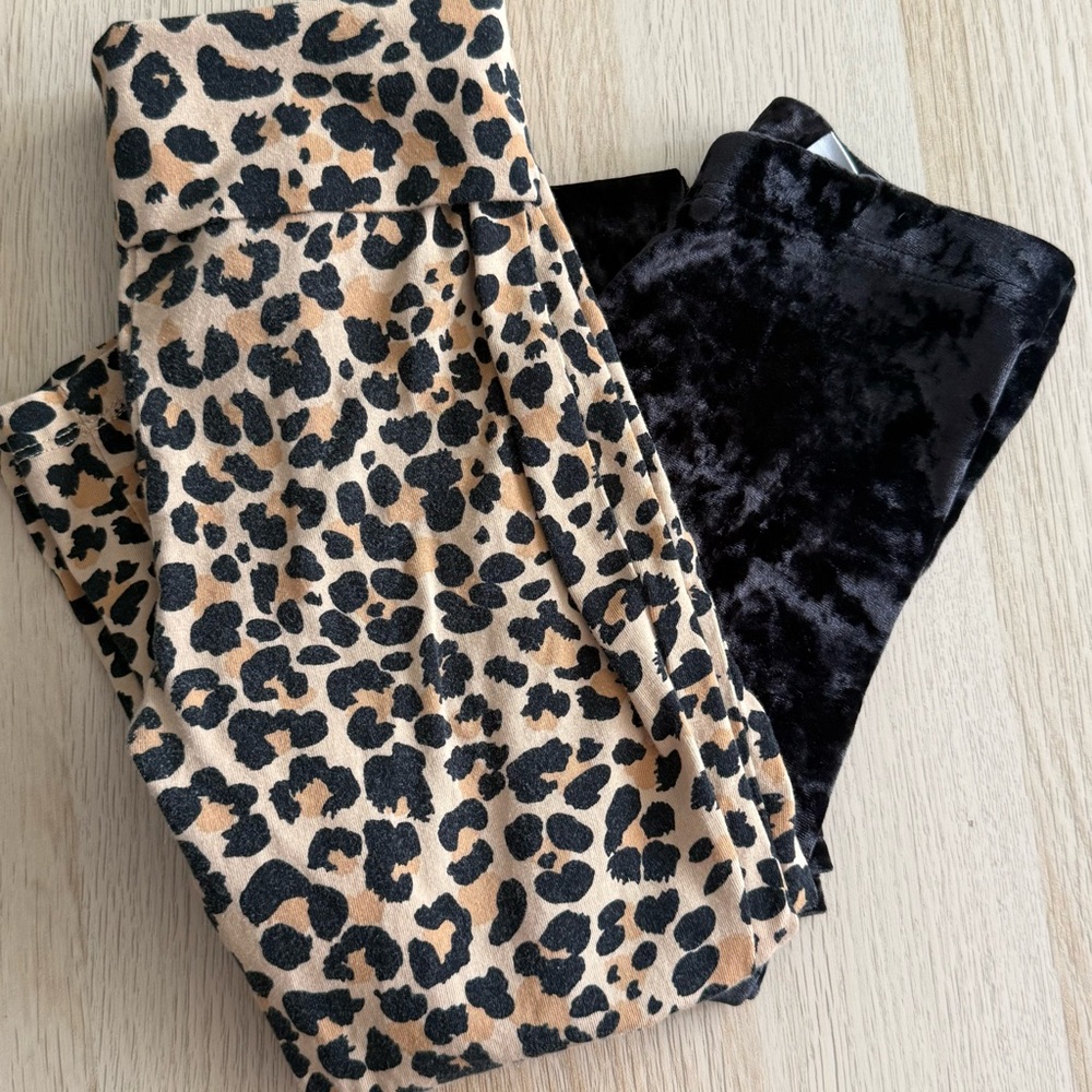 Leopard and Black Velvet Leggings